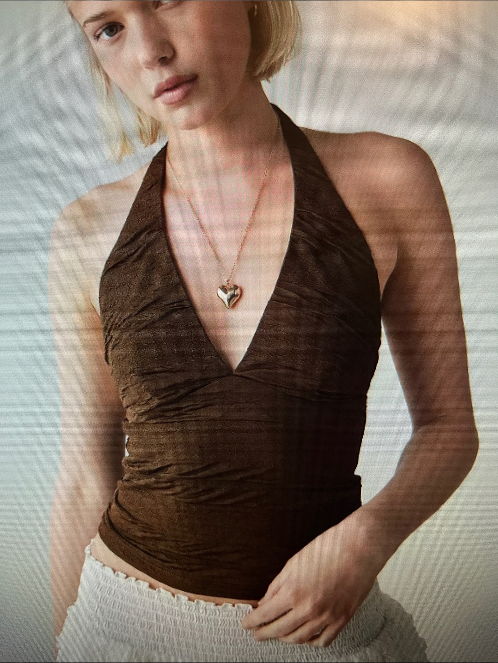 New! Silence + Noise Club Classic Chocolate Brown Halter Top‎ Size Large NWT